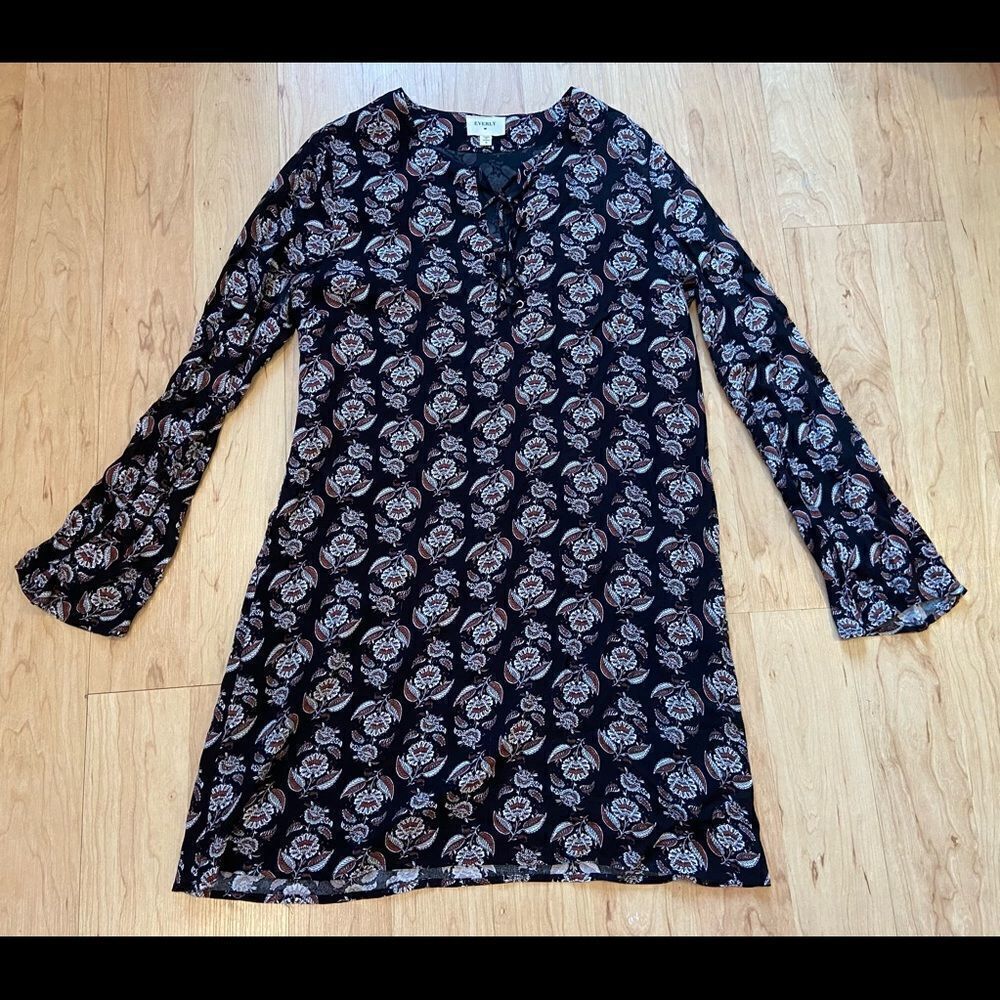 Everly Anthropologie black pattern long sleeve dress